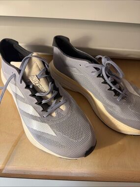 adidas Men's Lightweight Mesh Running Sneakers in Light Gray and White